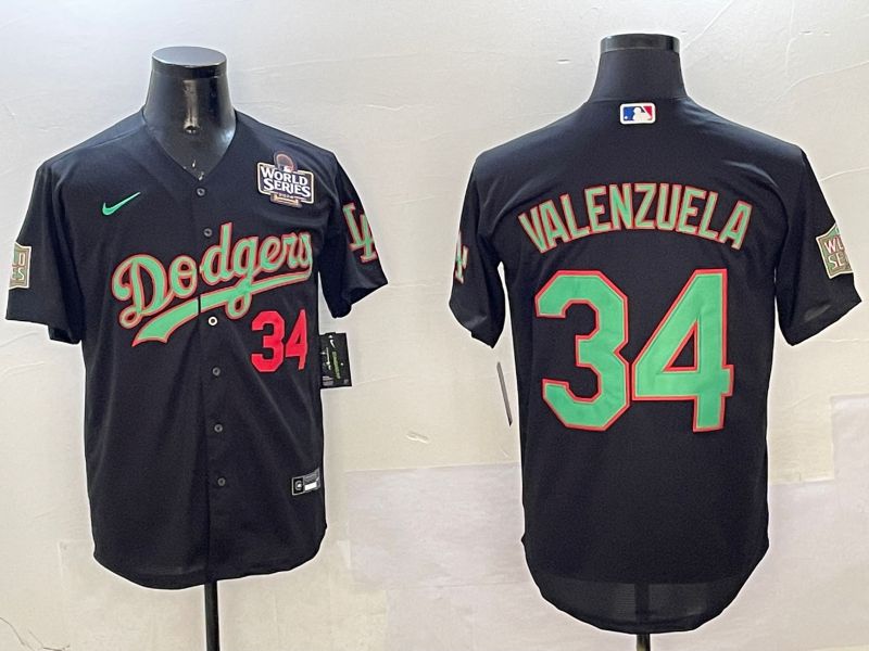 Men Los Angeles Dodgers 34 Valenzuela Black green Fashion 2025 Nike MLB Jersey style 5